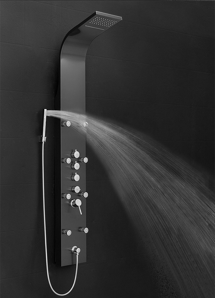 304不锈钢恒温淋浴屏黑色花洒套装挂墙式淋浴喷头龙头花洒套装