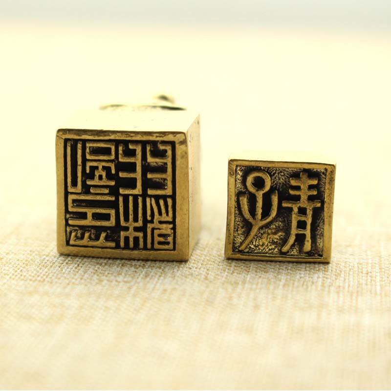 黄铜妇女葫芦方形迷你仿古章铜印章 古玩铜器手把件收藏纪念玩物