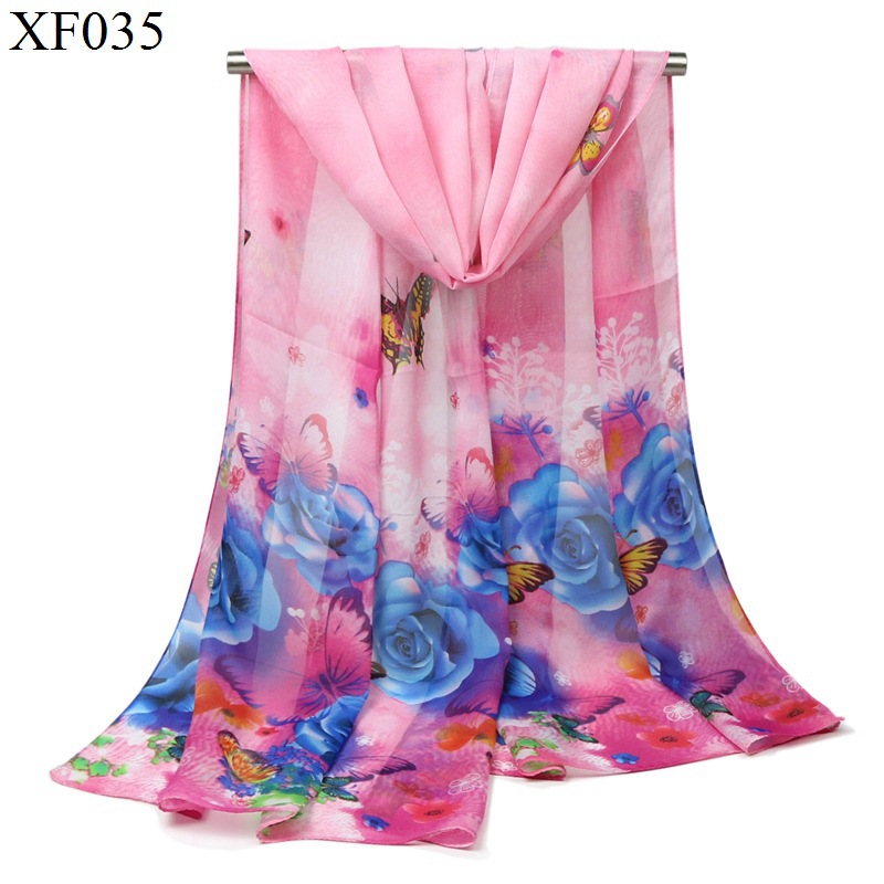 New Fashion Printed Silk Scarf Female Rose Butterfly Chiffon Scarf Shawl Korean Ornament Long Strip Small Silk Scarf