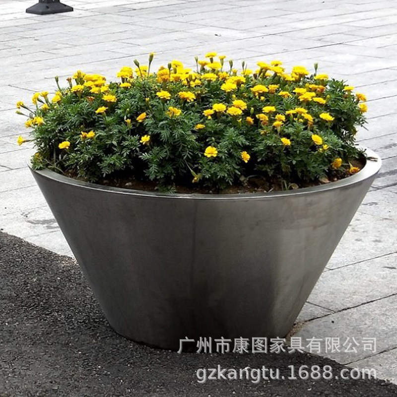 厂家订制拉丝不锈钢花钵户外不锈钢花箱花池304#不锈钢圆形花盆