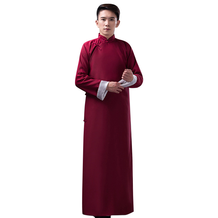 男士古装民国长衫教书先生长袍大褂相声服快板演出服长袖盘扣长衫