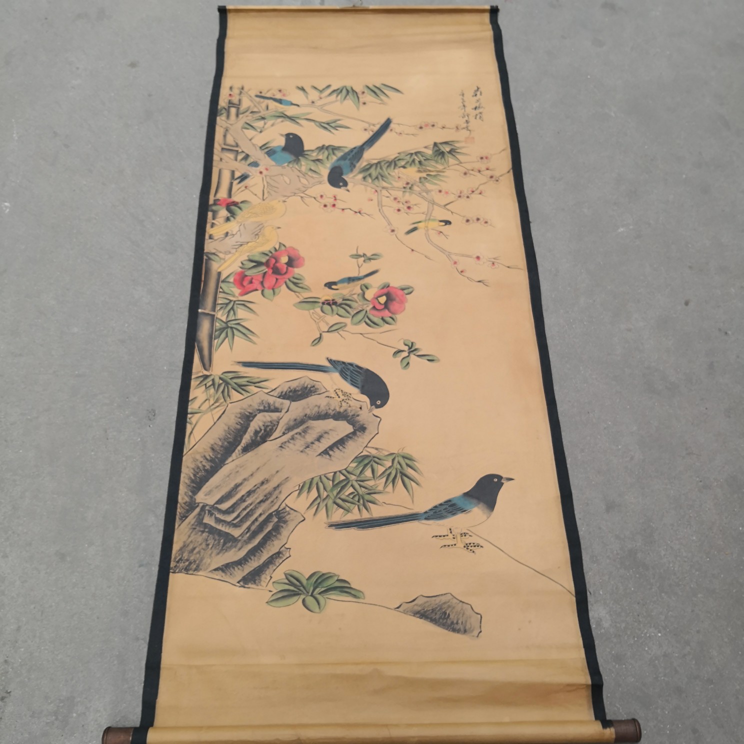 批发仿古牛皮纸中堂国画办公室挂画 鸟语花香 做旧装饰字画