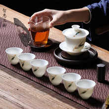 羊脂玉瓷旅行茶具整套功夫茶具套装陶瓷盖碗茶杯网红礼品印制LOGO