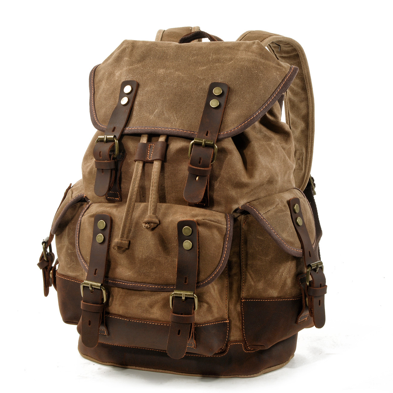 新欧美经典复刻胡椒盐双肩包复古帆布拼牛皮男士背包大容量旅行包