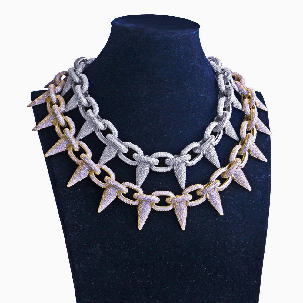 hip hop新品大铆钉男士项链重金属朋克潮人满锆石项链饰品嘻哈