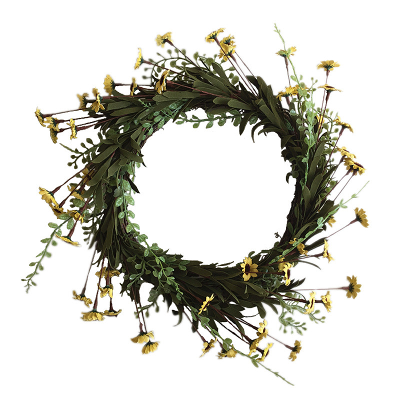 美式乡村黄色雏菊向日葵花环野花花圈花环门楣装饰亚马逊跨境采购