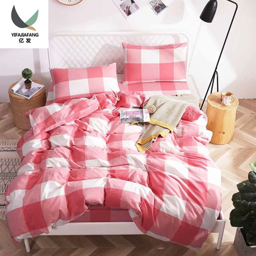 水洗棉四件套枕套布料 夏薄款家纺床上用品格子棉布产地货源批发