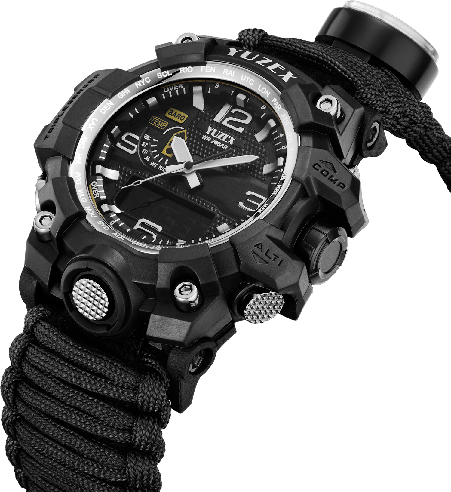 户外登山野营应急装备手表七芯伞绳多功能深度防水救生手表