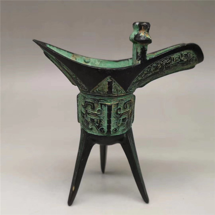 古玩铜器收藏战国汉代酒杯仿青铜器爵杯三角杯加官进爵工艺品批发