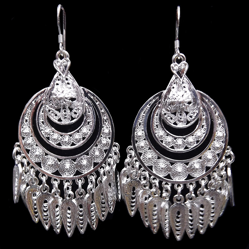 版纳傣族民族风孔雀款苗银耳环 925纯银耳针饰品网红耳坠