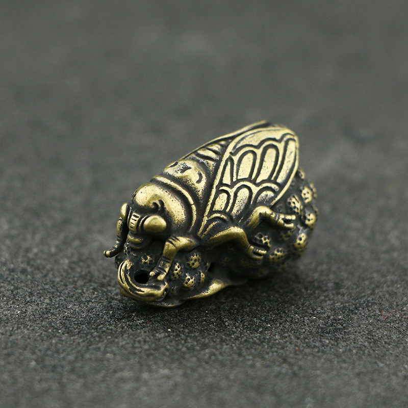 复古纯铜一鸣惊人微雕金蝉子助学古玩创意茶宠精致迷你知了铜摆件