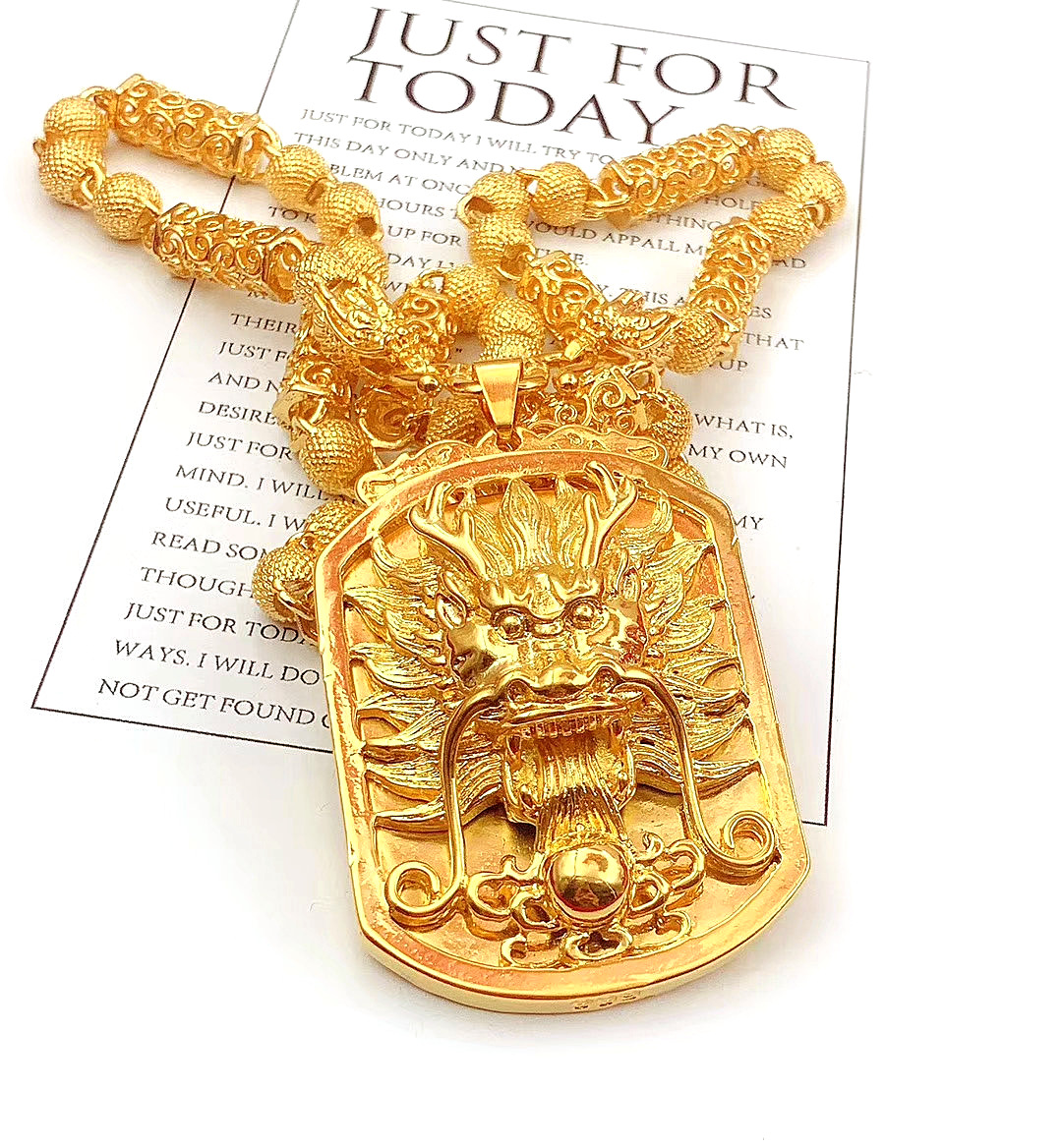 男士镀金项链仿黄金龙头吊坠 仿真金缕空龙头项链仿沙金泰金项链