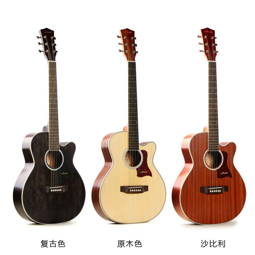 特价玛蒂尔达 36  40  41寸云杉沙比利民谣吉他批发木色复古缺角