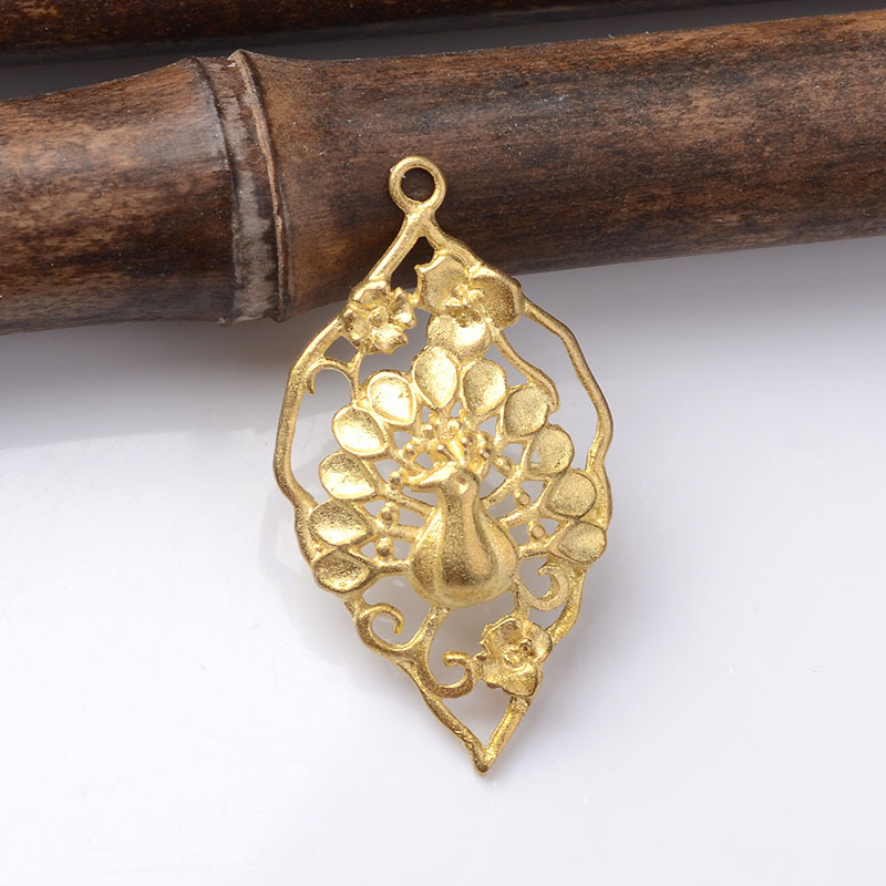 新款古风手工饰品材料 纯铜孔雀吊坠 新娘发簪发冠吊坠配件批发