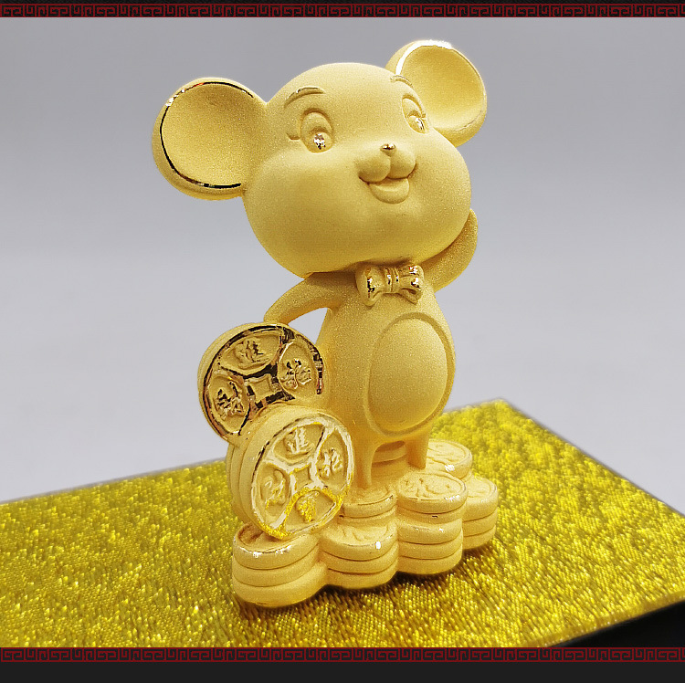 绒沙金金鼠摆件工艺品吉祥如意鼠促销礼品4s店银行定制logo工艺品