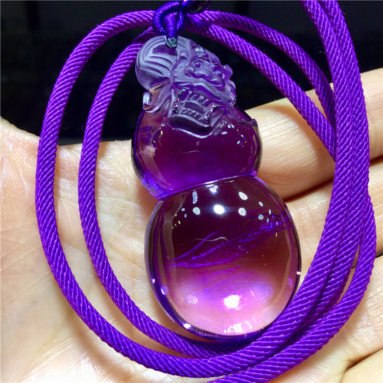 东海水晶天然乌拉圭紫水晶古兽葫芦福禄吊坠