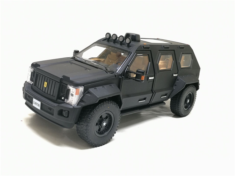 升辉盒装金属1/32乔治巴顿装甲车合金汽车模型玩具防暴车声光回力