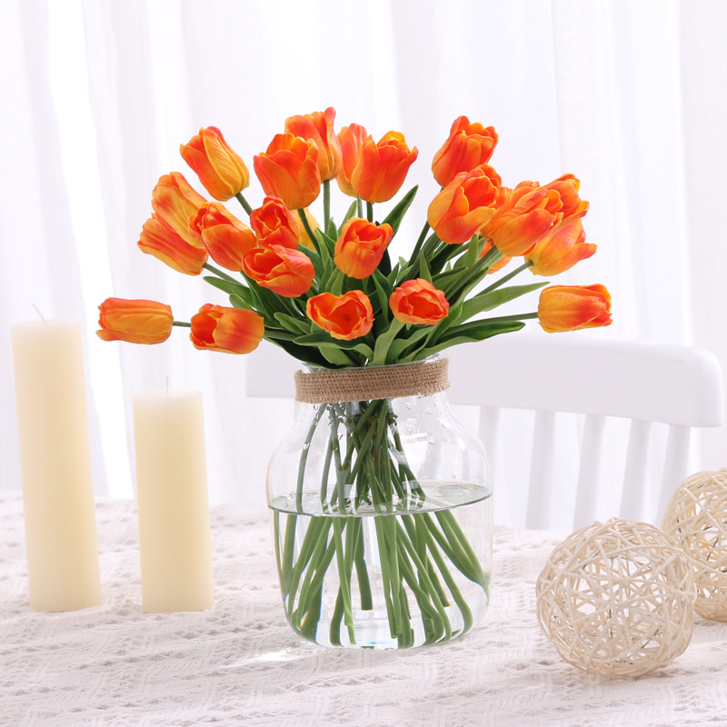 Simulation 10-Branch Tulip Home Photography Wedding Decoration Pu Feel Artificial Tulip Fake Flower Wholesale