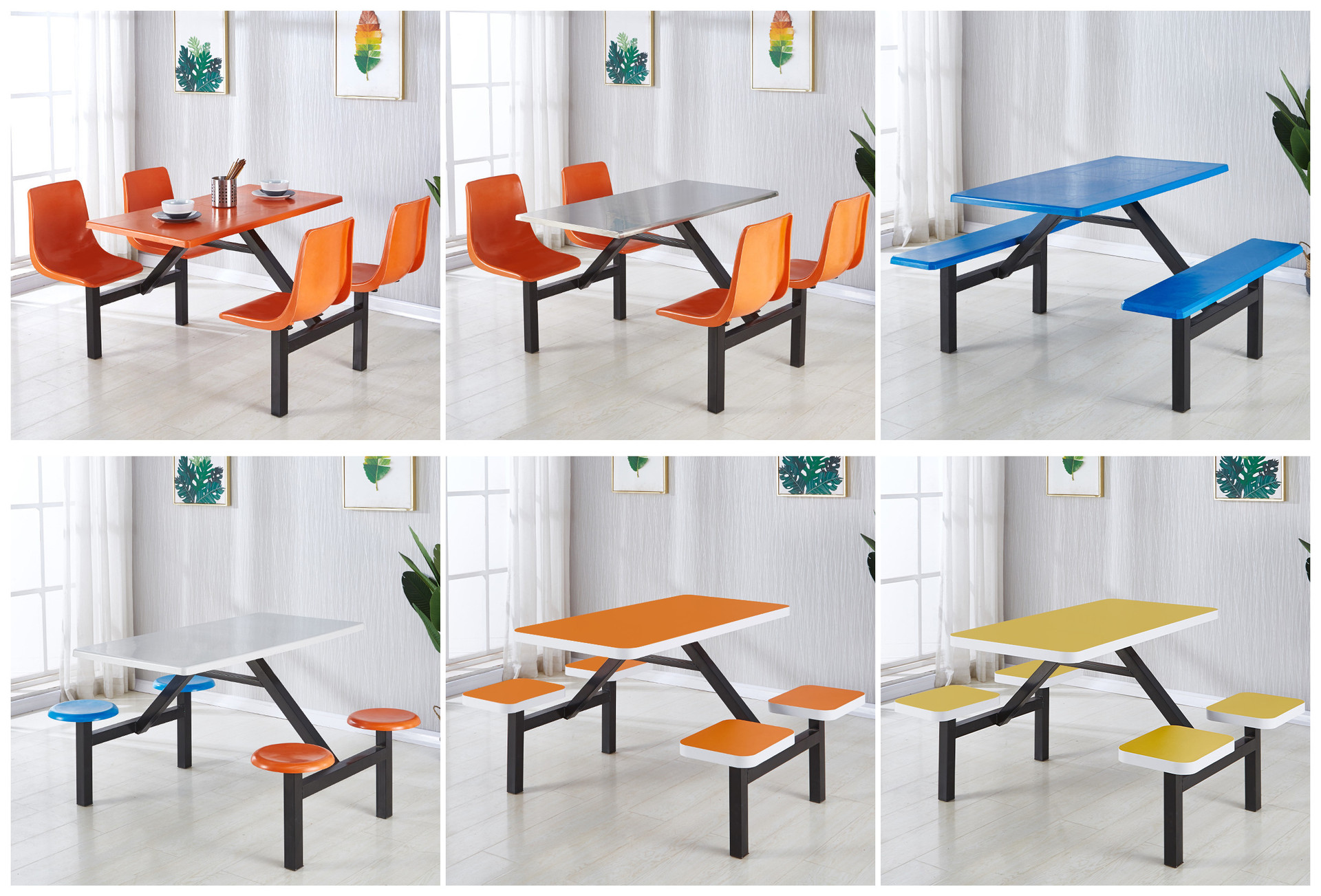厂家批发食堂四连体餐桌椅快餐厅桌椅工厂学校食堂连体餐桌椅定制