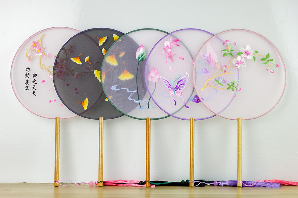 仿真丝刺绣团扇双面扇子中国风团扇古风汉服配饰圆扇古典舞蹈扇子