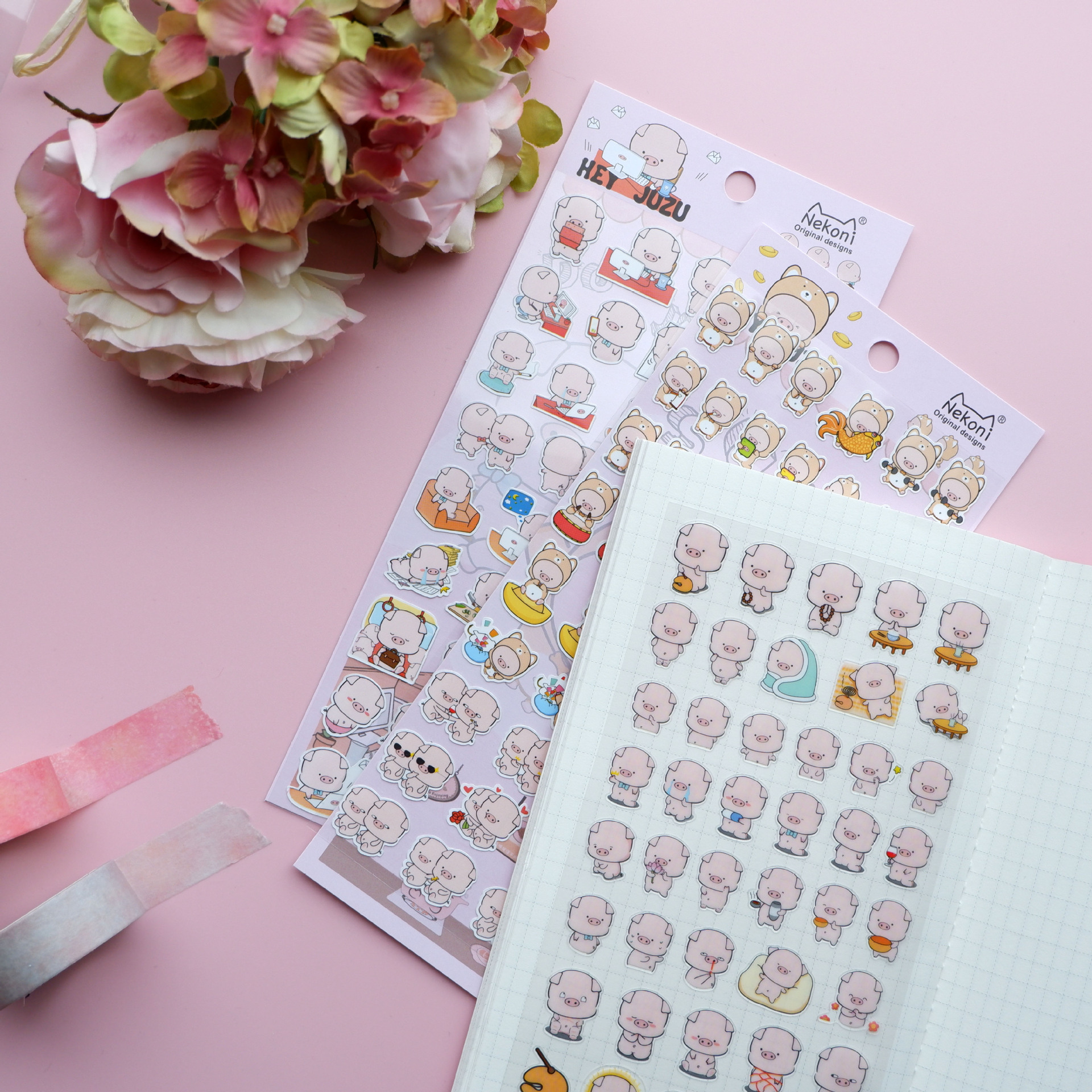 抖音网红猪猪锅ip授权衍生品嘿猪猪pvc防水手帐diy表情包平面贴纸