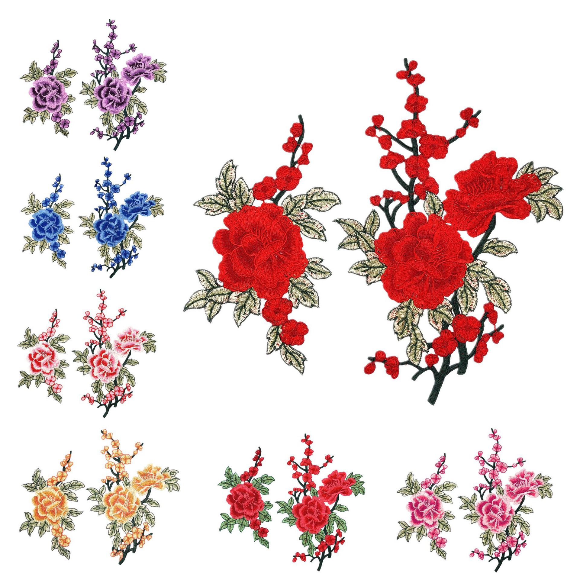 2件套8色牡丹花水溶刺绣补丁 民族风演出服连衣裙补丁贴配饰套装