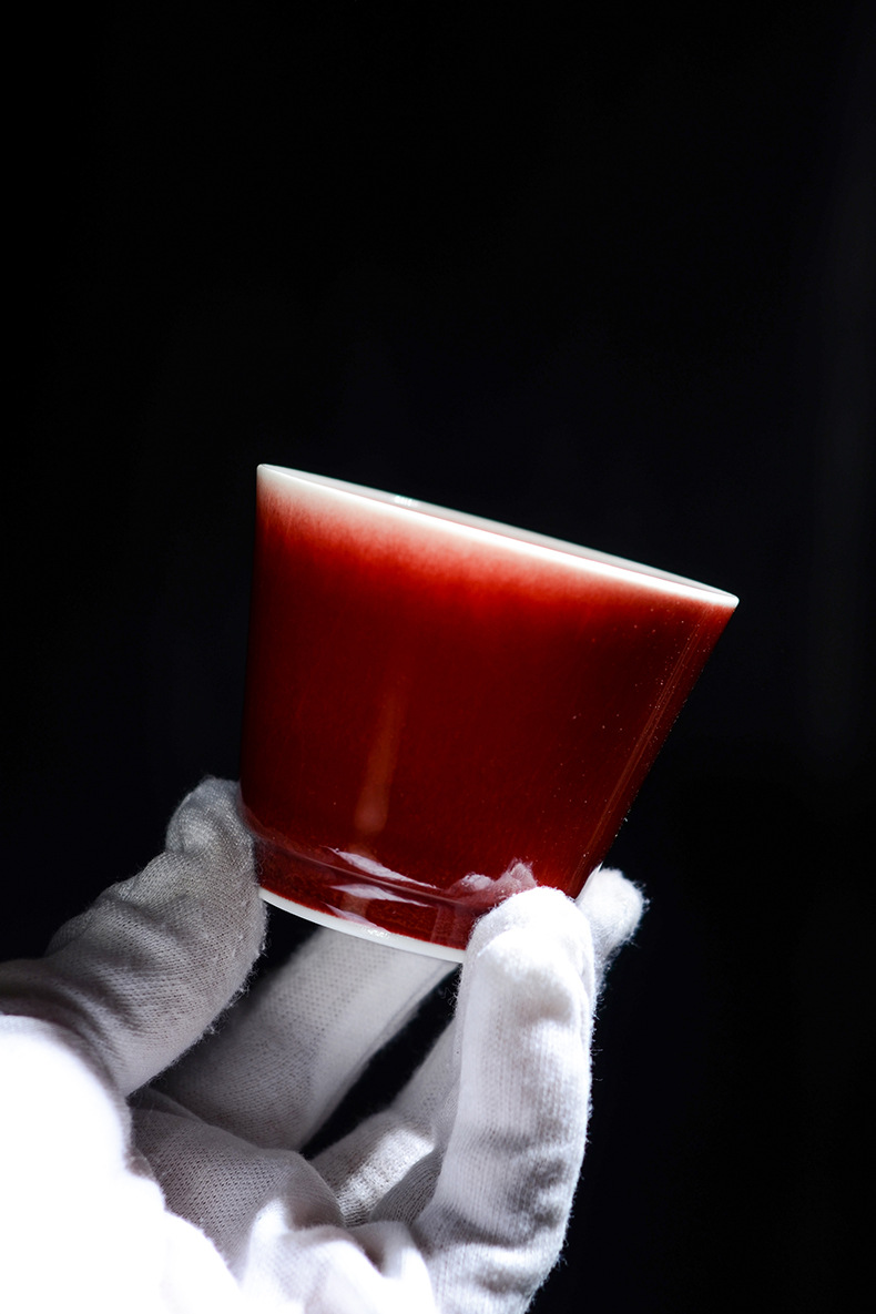 景德镇陶瓷功夫茶具 郎红釉茶杯 品茗杯主人杯 开片小茶盏 花神杯