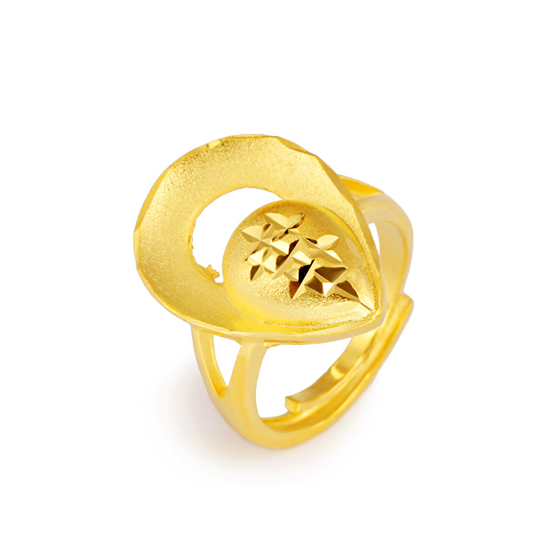 新款仿黄金戒指 大花朵喷砂食指中指女戒新娘不脱色镀金饰品批发