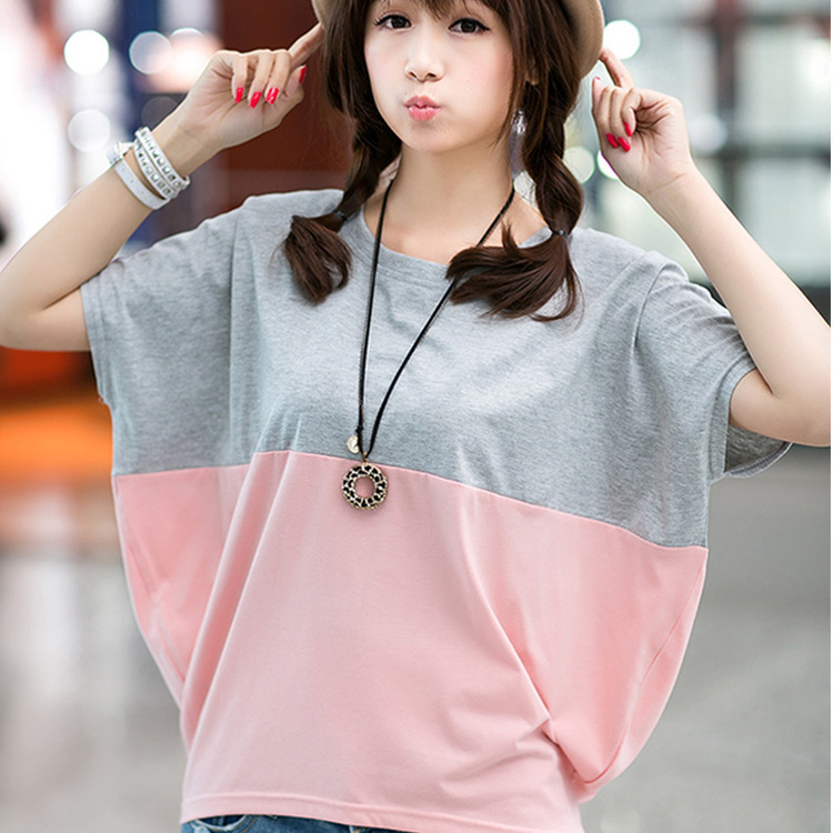 Top Summer Korean Style Large Size Women's Clothing Loose-Fitting Batwing Sleeve Shirt Student Women's Short-Sleeved T-shirt Plump Girls Summer Clothing T-shirt Fashion