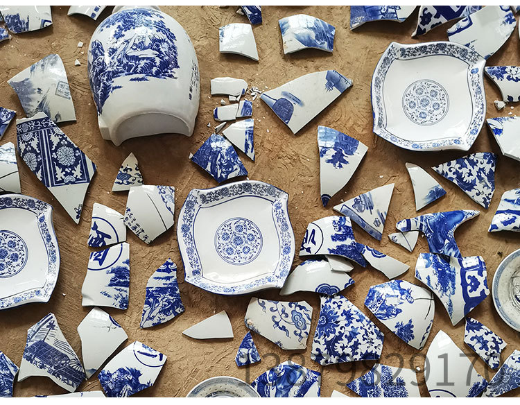 青花瓷片瓷碎片陶瓷碎片不规则仿古瓷碎片景德镇市厂家现货大量出