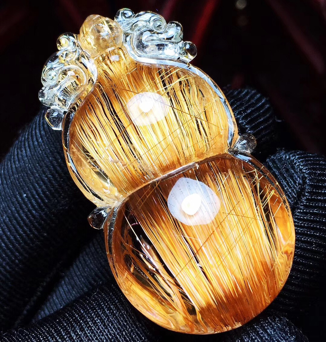 天然铜发晶 发晶顺发晶葫芦 顺发水晶聚宝盆吊坠