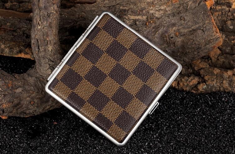 Wholesale Metal Cigarette Case Individual Creative Hard Case Aluminum Flip Plaid Key Chain Leather High-End Cigarette Boxes Sets for Men