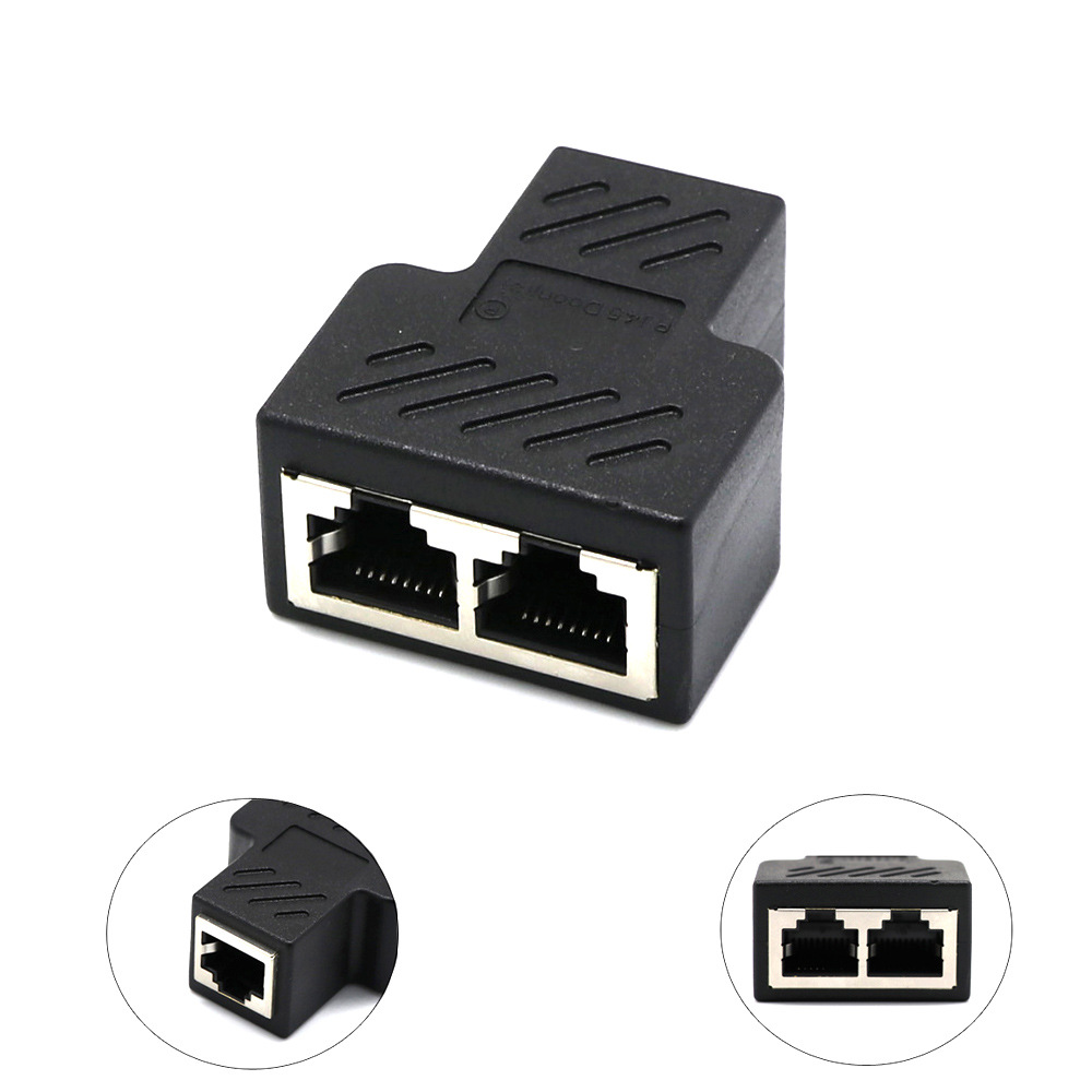 工厂直销rj45一分二转接头带屏蔽cat6rj45网络三通头网络线分接器