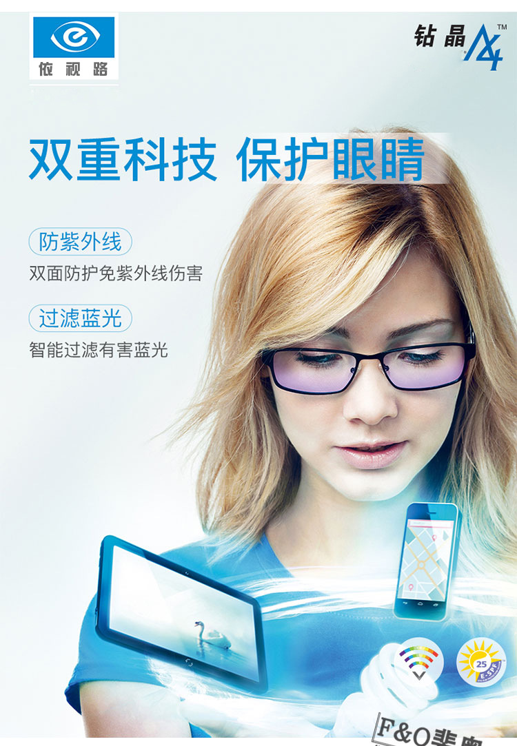 法国依视路钻晶a  a3 a4防蓝光防雾镜片1.601.67变色近视镜片正品