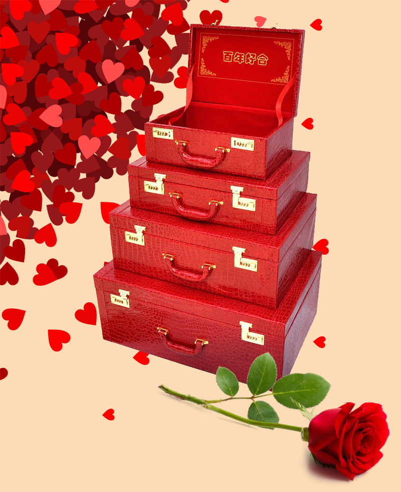 结婚皮箱红色结婚箱子嫁妆箱婚嫁箱红箱子新娘婚庆红色皮箱陪嫁箱