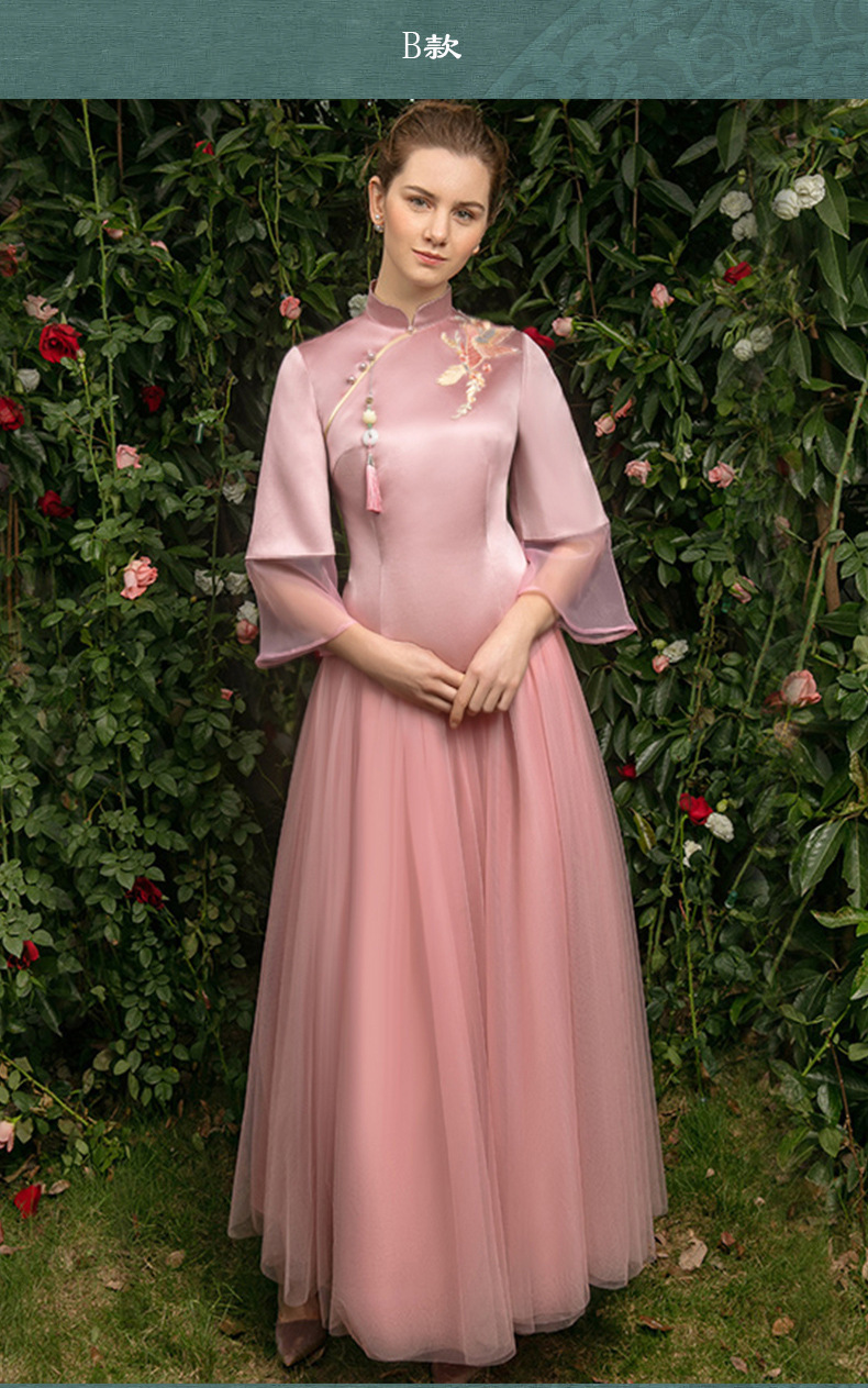 2019中式伴娘服新款长款敬酒连衣裙结婚晚礼服女春季姐妹团旗袍