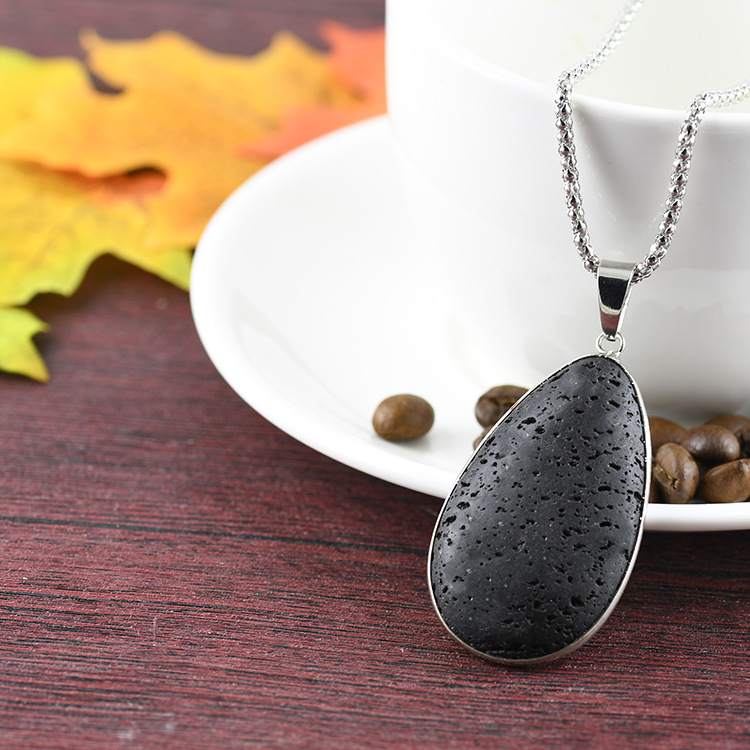 pdz-cv03复水滴型火山石铜包边吊坠火山石包边项链项坠
