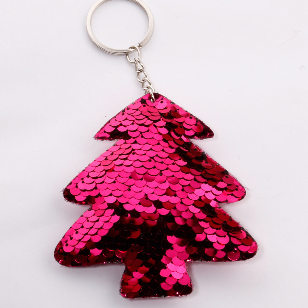 亮片圣诞树钥匙扣挂件反光亮面七彩松树钥匙扣包包挂件牛仔裤挂饰