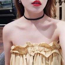 时尚尖晶石性感黑韩国性感个性手做黑蕾丝水晶choker锁骨链颈链女