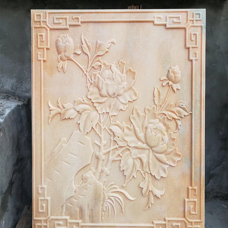 石雕影壁墙 庭院壁画浮雕迎门墙石材雕刻中式园林古建屏风照壁墙