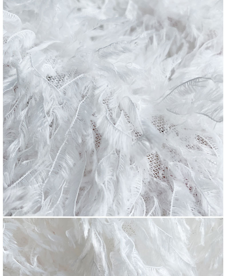 新款羽妃绒羽毛流苏面料 化纤毛绒网布料 透气宽幅仙女装连衣裙布