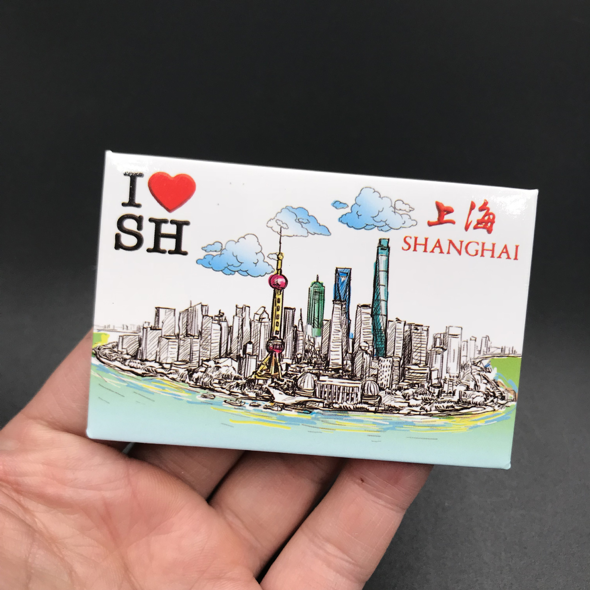 彩绘卡通上海冰箱贴东方明珠创意磁性马口明信片铁纸质小礼品手信