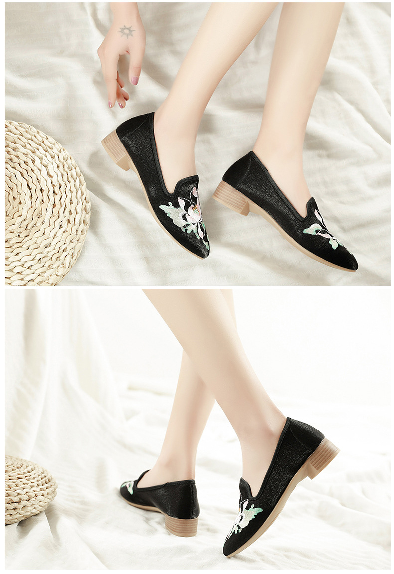 【夏澈】中国风水墨刺绣荷花时尚搭旗袍茶服女士单鞋 绣花布鞋