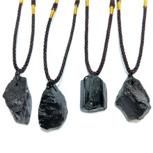 天然水晶黑碧玺原石吊坠项链 随形电气石原矿挂件 托玛琳石