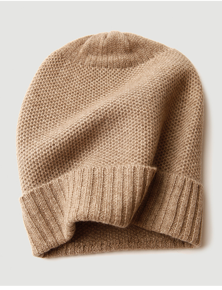 针织羊绒帽圆顶 纯羊绒针织帽子 秋冬保暖翻边 内蒙古羊绒工厂