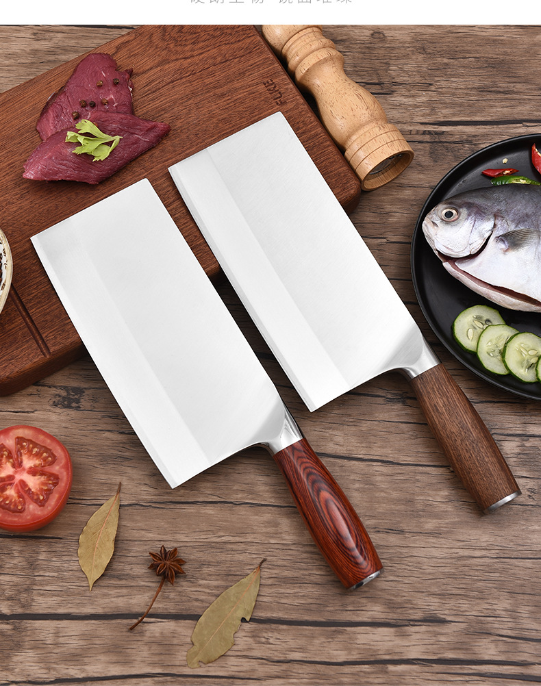 彩木柄钢头菜刀家用厨刀酒店厨师专用切片刀 菜刀中式钢刀