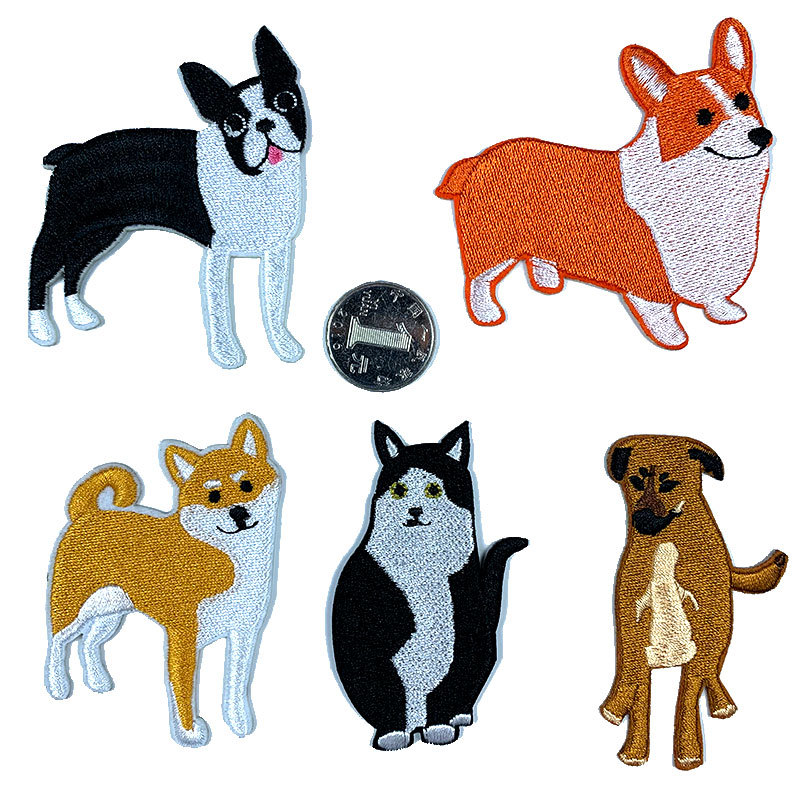 动物刺绣布贴哈士奇柯基柴犬绣花徽章儿童服装书包补丁贴diy背胶