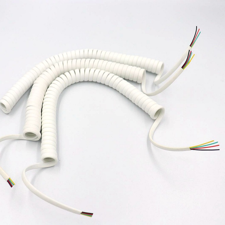 pu白色扁线2.5*5弹簧电话线4芯5芯弹弓曲线 电话电缆线
