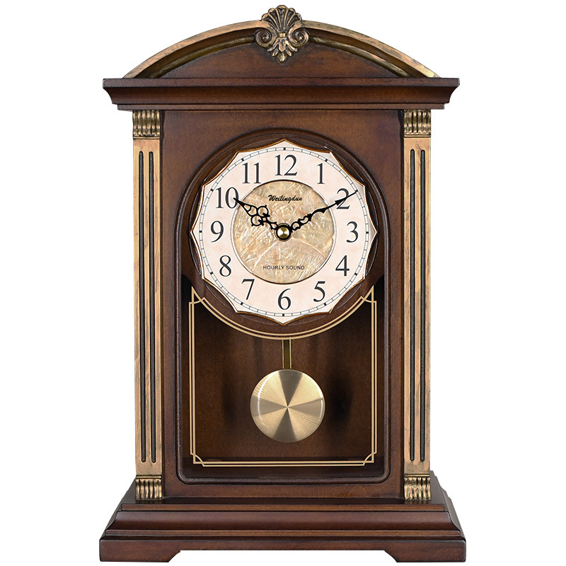 威灵顿座钟复古时钟美式桌面坐钟报时台钟玄关创意摇摆钟t20240