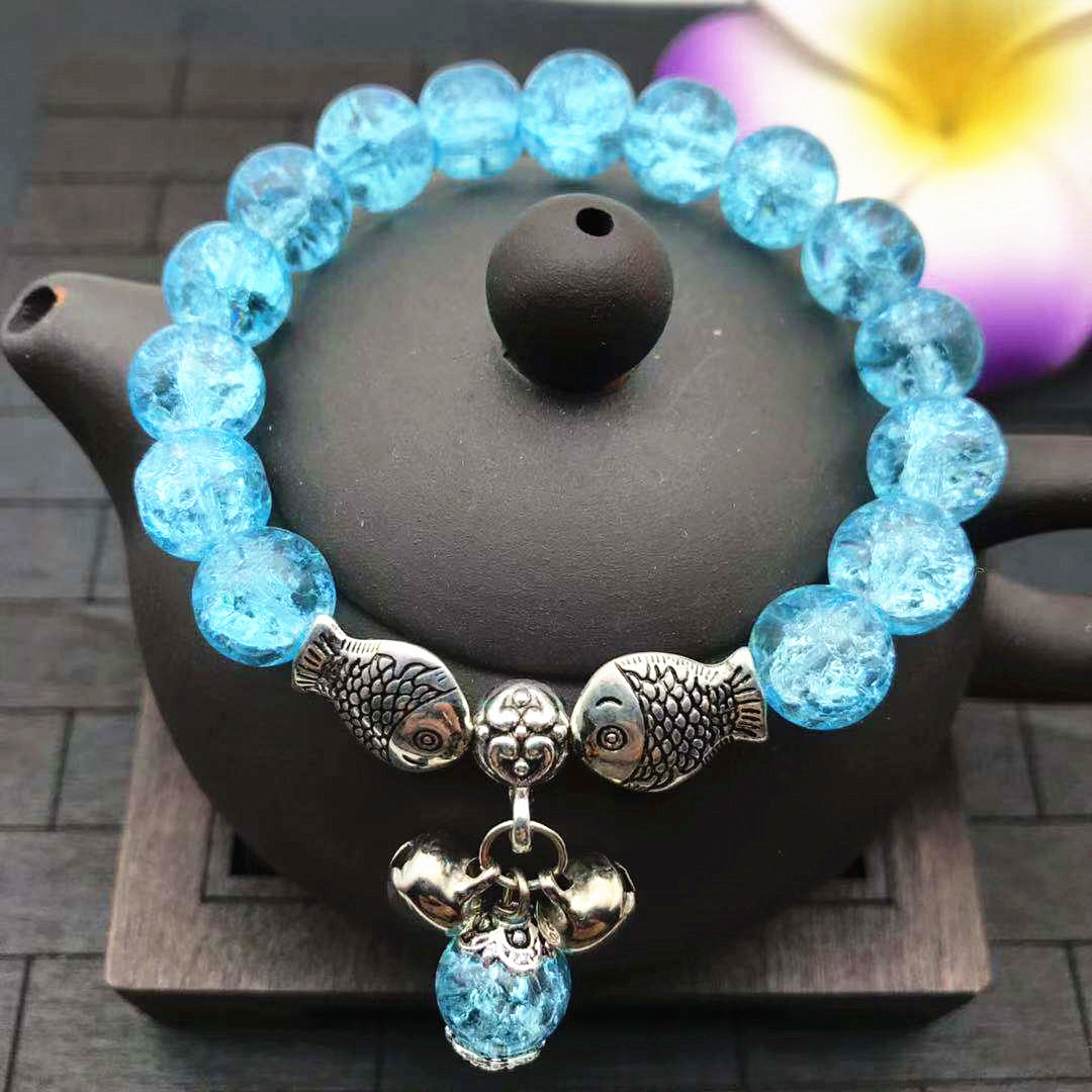 韩版爆花水晶时尚手链女小清新双鱼玻璃珠手串流行饰品厂家直供